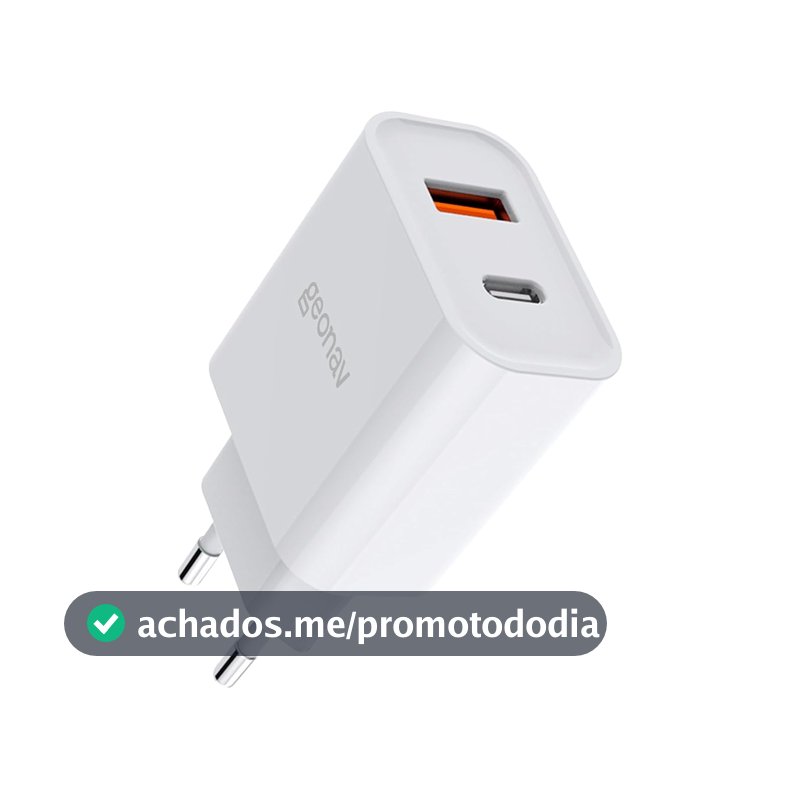 Geonav Carregador Universal Ultra Rápido Duo, 1 X USB-C Power Delivery 20W, 1 X USB Quick Charge 18W, CH20PDQC, Branco