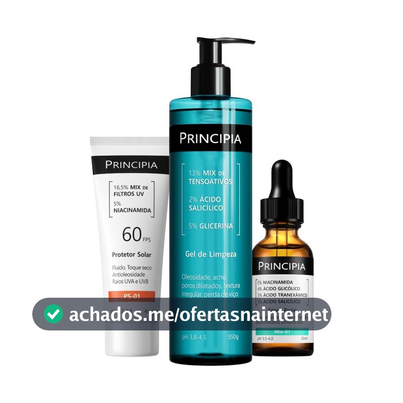 Principia Kit Anti-Acne Trio Gel de Limpeza GL-01 + Sérum Mix-01 + Protetor Solar Facial PS-01