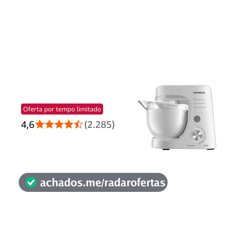 Batedeira Planetária, Mondial, Branco, 700W, 220V - BP-03-W