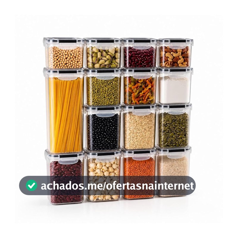 Kit 15 Potes Herméticos Com Trava Lateral E Vedação de Silicone Para Armazenamentos De Alimentos Organização De Cozinha Resistente Premium