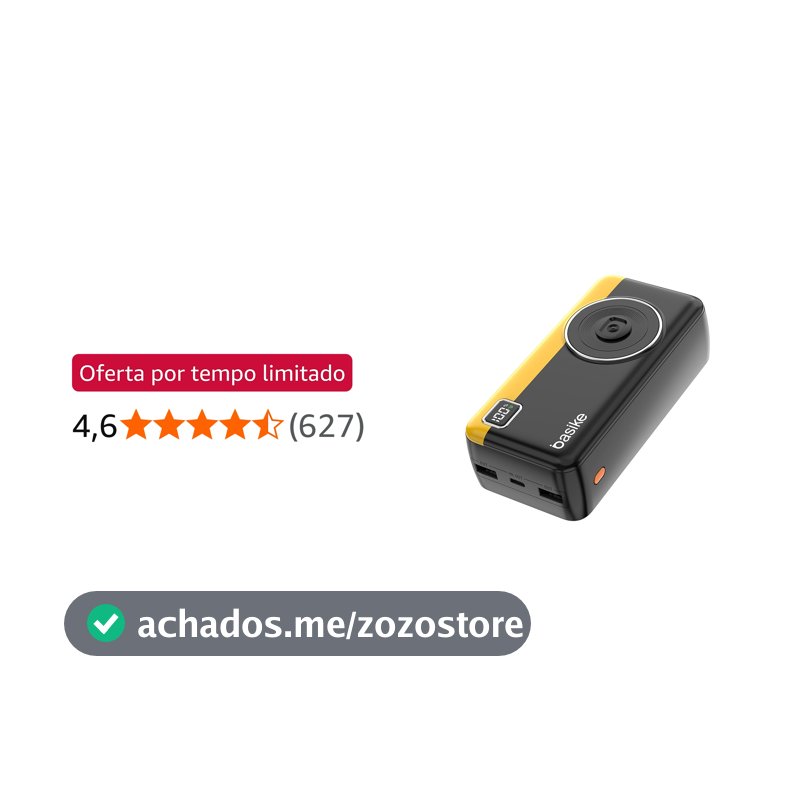 Power Bank 30000mAh, Basike Carregador Portátil com Cabo(Preto)