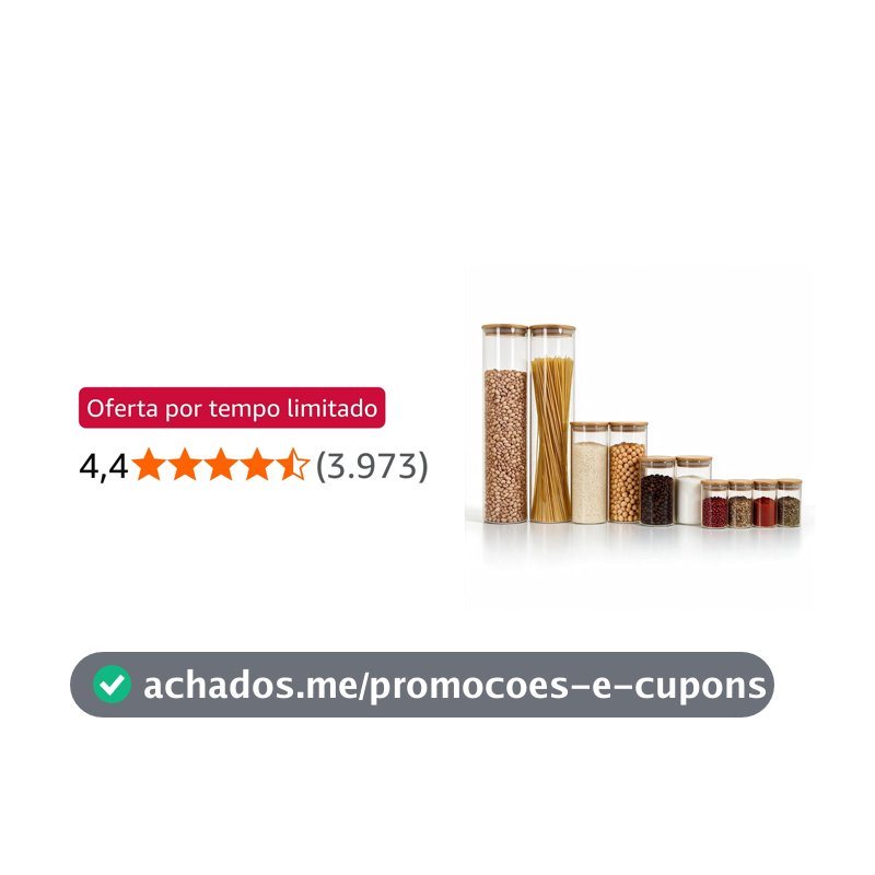 Oikos - Kit 10 Potes de Vidro Herméticos Redondos com Tampa de Bambu