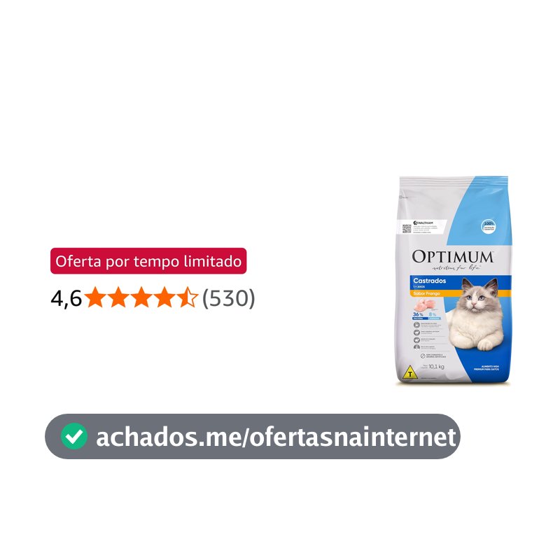 Ração Optimum para Gatos Adultos Castrados Sabor Frango 10,1kg