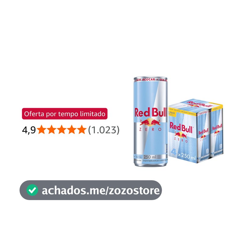Red Bull Energético, Zero, Sem Açúcar, 250ml, 4 latas
