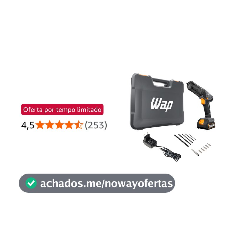 WAP Parafusadeira Furadeira de Impacto à Bateria 3/8" 12V WF 12K4.2 com 18 Níveis de Torque e Kit Acessórios e Maleta