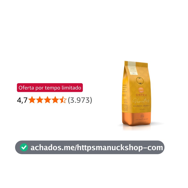 Orfeu Café Bourbon Amarelo em Grãos, 100% Arabica, Torra Média Clara 250g
