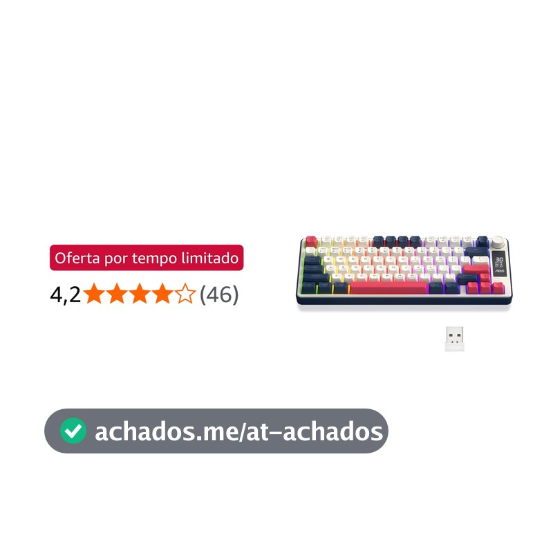 AOC GK280 Teclado sem fio 70%, Bluetooth Trimodo /2.4 GHz/USB-C, Teclado Gamer RGB LED Rainbow, Ideal para Jogos e Digitação, Ergonômico, Bateria Recarregável