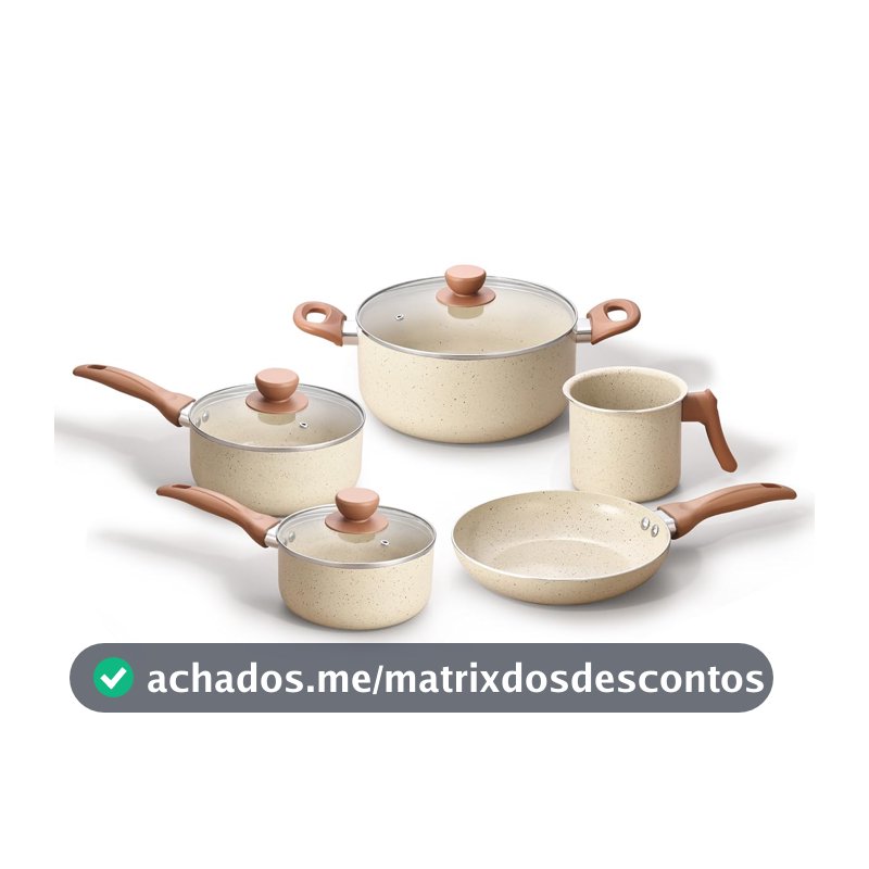 Oikos - Jogo 5 Panelas Antiaderente Cerâmico em Alumínio Bege Terrara