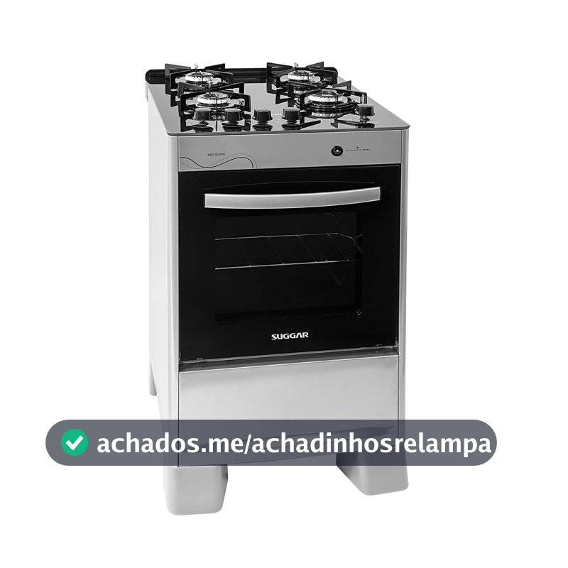 SUGGAR FOGÃO NEO GLASS PRATA MESA DE VIDRO 4 BOCAS TREMPE 6 APOIOS ACENDIMENTO AUTOMÁTICO FGVNG410PRIX