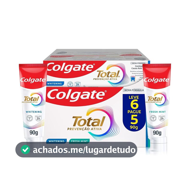 Colgate Total Whitening & Fresh Mint Creme Dental Clareador, 6x90g