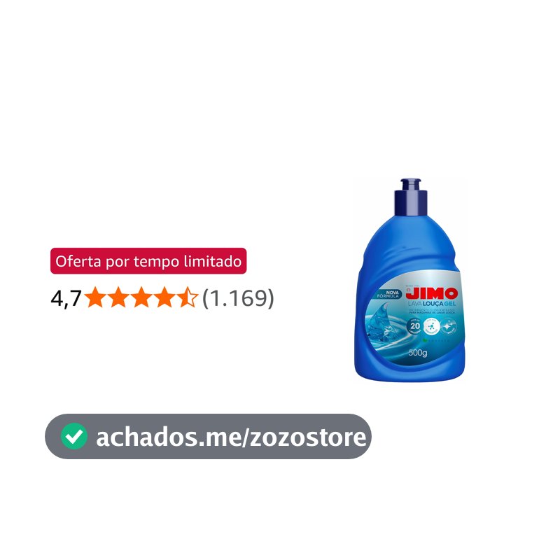 JIMO Lava Louca Gel Detergente Concentrado Desengordurante Super Brilho Limpeza Biodegradavel Rende 20 lavagens 500g