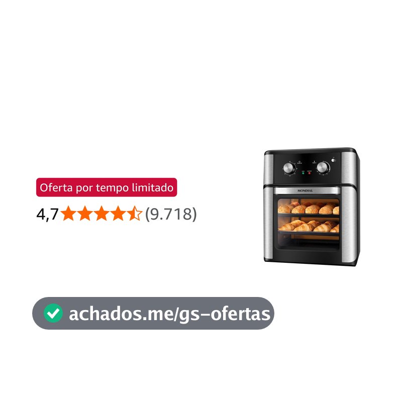 MONDIAL Fritadeira Air Fryer Forno Oven Analógica 12L, Preto, 2000W, 110V - AFON-12L-AB
