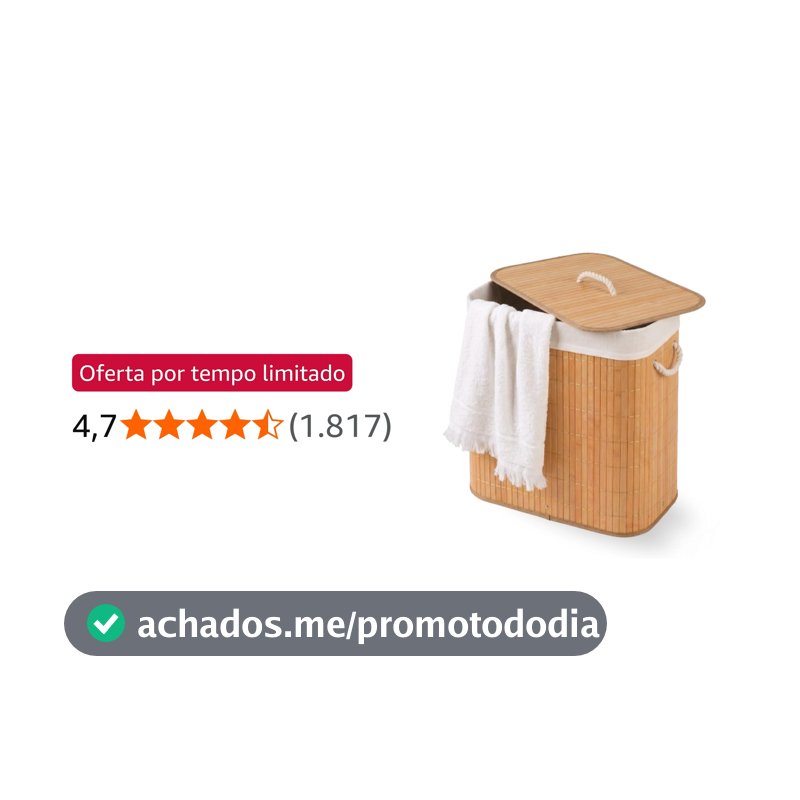 Cesto De Roupa Suja com Alças Em Bambu Com Tampa Forrado Banheiro Lavanderia Quarto