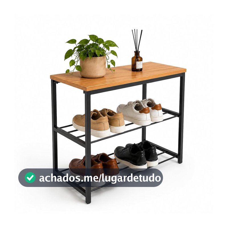 Oferta por tempo limitado: Sapateira Banco Industrial Para Hall/Closet/Quarto 2 Prateleiras em Chapa de Aço - LH Móveis (Cedro)