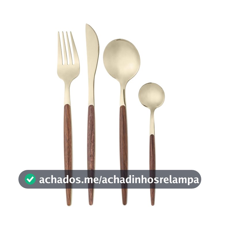 LYOR - Faqueiro de Aço Inox com Cabo em Estampa de Madeira Organic Dourado 24 Peças - Jogos de Talheres - Mesa Posta - Utensílios de Cozinha, Enxoval, Casamento, Decoração