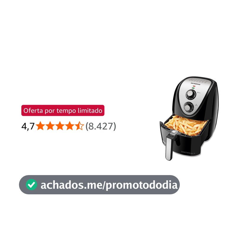 MONDIAL Fritadeira Sem Óleo Grand Family Inox - 5L, 220V, Preto, 1900W - AFN-50-BI