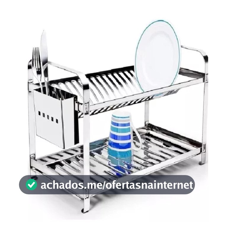 Escorredor Mak Inox Aço Inox 20 Pratos Porta Talheres Aço Inox