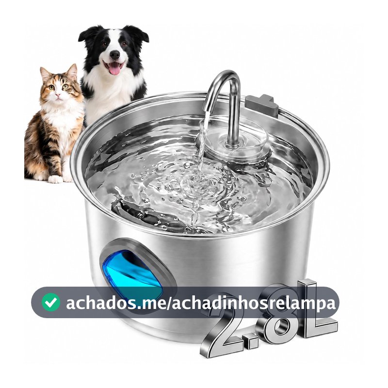 Oferta por tempo limitado: Wadukud Fonte de Água pra Gato, Bebedouro para Gatos Silenciosa Inox Carvão Ativado LED Indicador Fonte De Água para Cães e Gatos (2,8L, TY30)