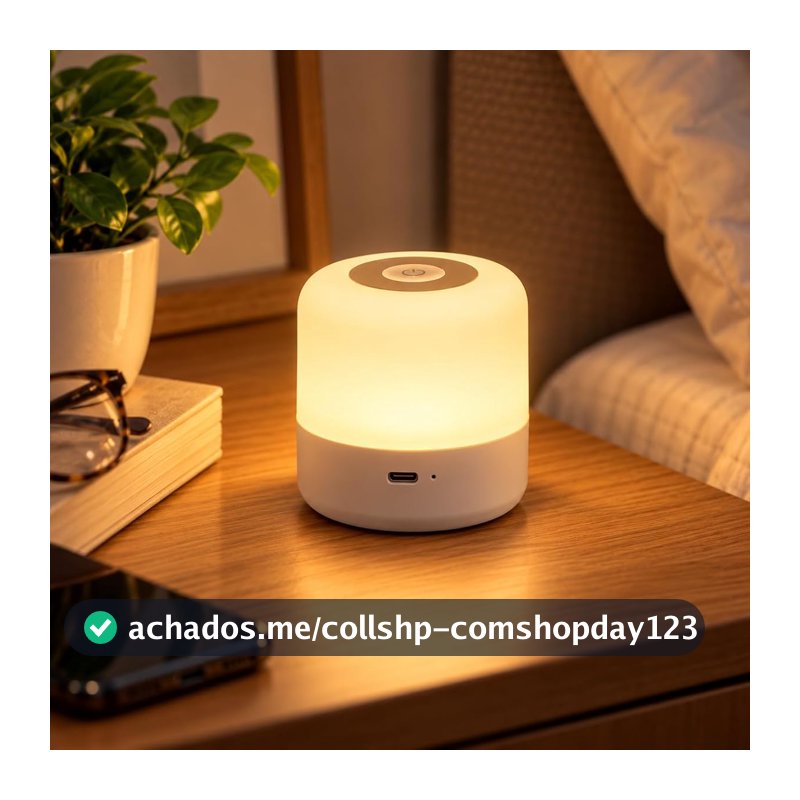 Luminária De Mesa LED Touch Recarregável Sem Fio 3 Modos 360° 5W, Abajur Para Cabeceira, Criado-Mudo, Quarto, Leitura, Estudos E Escritório - Linha Premium