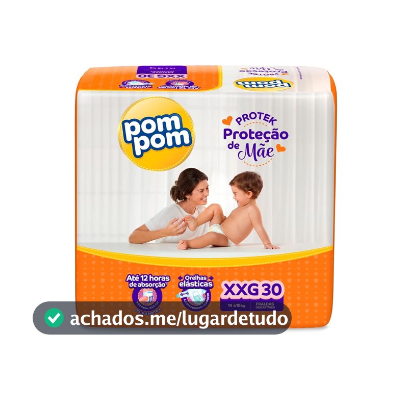 Fralda Pom Pom Protek Proteção de Mãe Mega XXG 30 Unidades