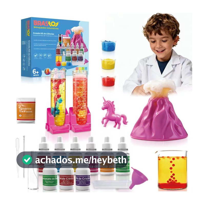 Kit Experimentos Ciência STEM Educacional Infantil Mais de 50+ Combinações de Química, Brinquedo Didático Presente Criança (Vulcão Rosa 50+ Experimentos)