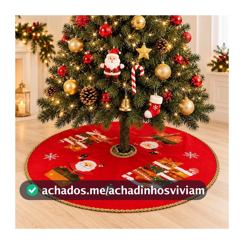 saia para árvore de natal tapete decorativo vermelho com acabamento dourado – 1 unidade modelo sortido (60 cm)