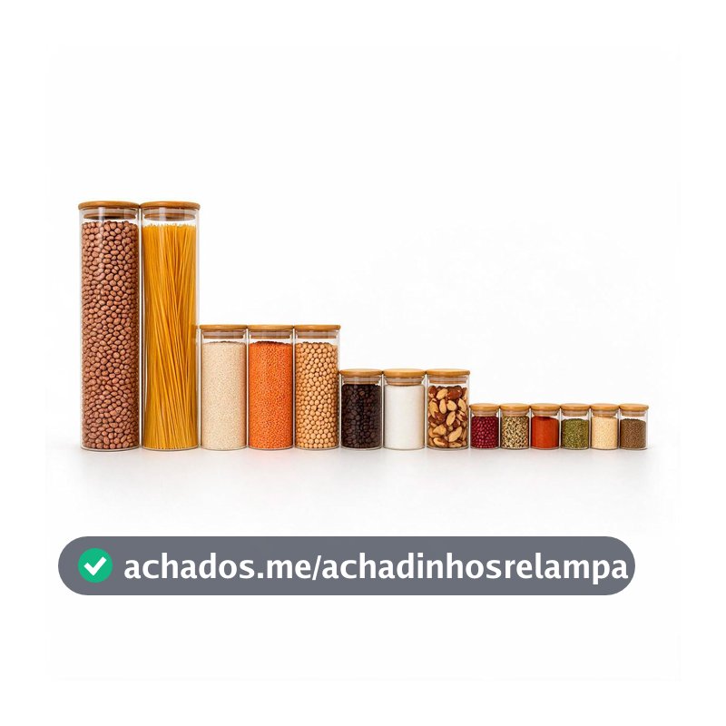 Oikos - Kit 14 Potes de Vidro Herméticos Redondos com Tampa de Bambu