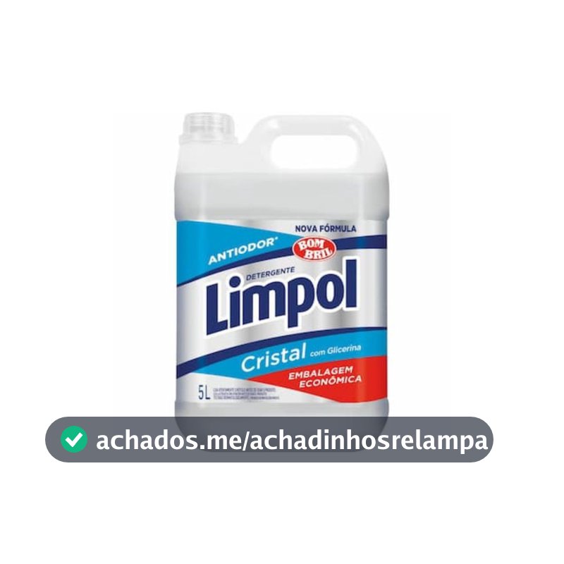 Limpol Detergente Cristal Antiodor com Glicerina, Embalagem Econômica, 5 Litros