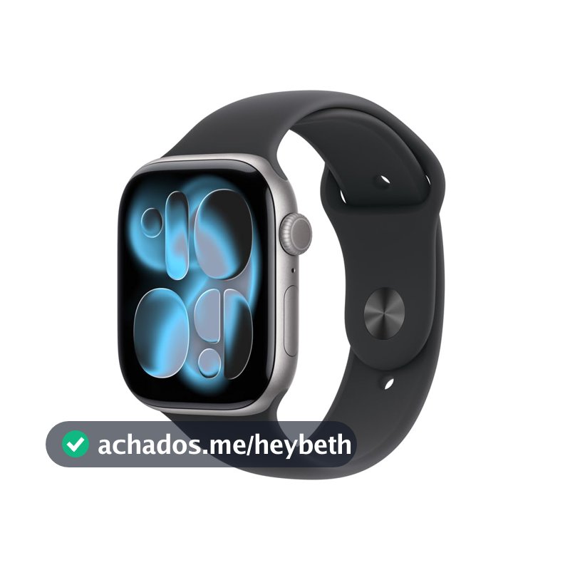 Apple Watch Series 11 GPS, Caixa em alumínio cinzento sideral de 46 mm com Bracelete desportiva preta - M/G