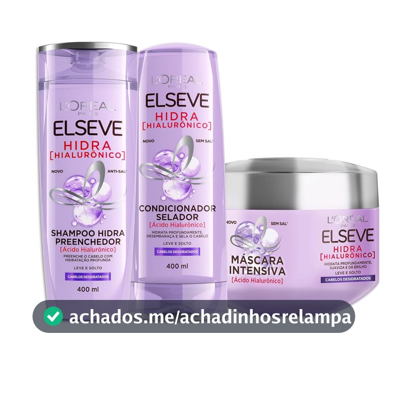 L'Oréal Paris Elseve Hidra Hialurônico Kit Capilar Shampoo, Cond e Máscara