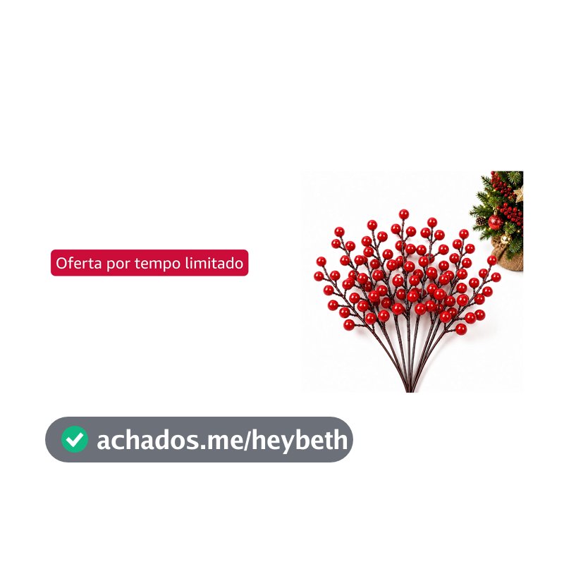 Kit 15 Galhos de Azevinho Artificial com Bagas Vermelhas para Natal