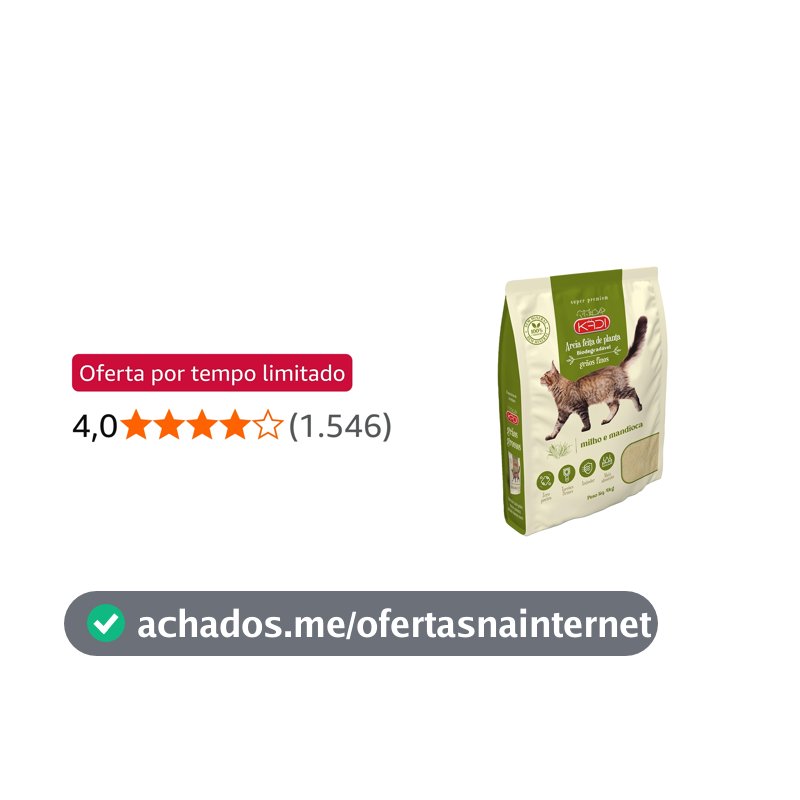 Kädi Areia Biodegradavel, Grãos Finos 4Kg Milho e Mandioca
