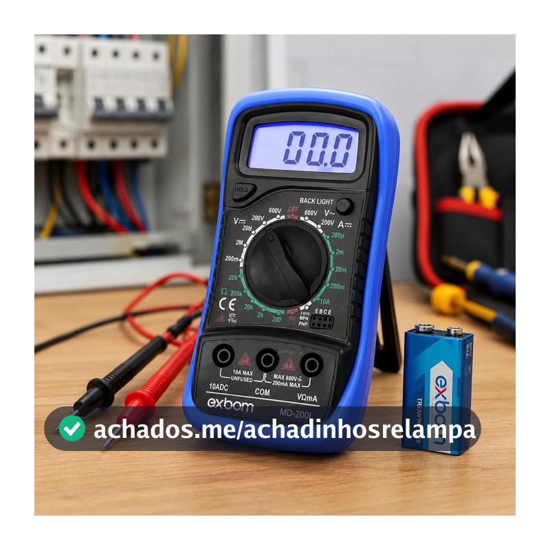 Multímetro Digital Profissional Auto Range com Iluminação LCD – Mede Tensão AC/DC 600V, Corrente, Teste de Continuidade com Bipe – Portátil com Pontas e Bateria Inclusa para Eletricistas e Técnicos