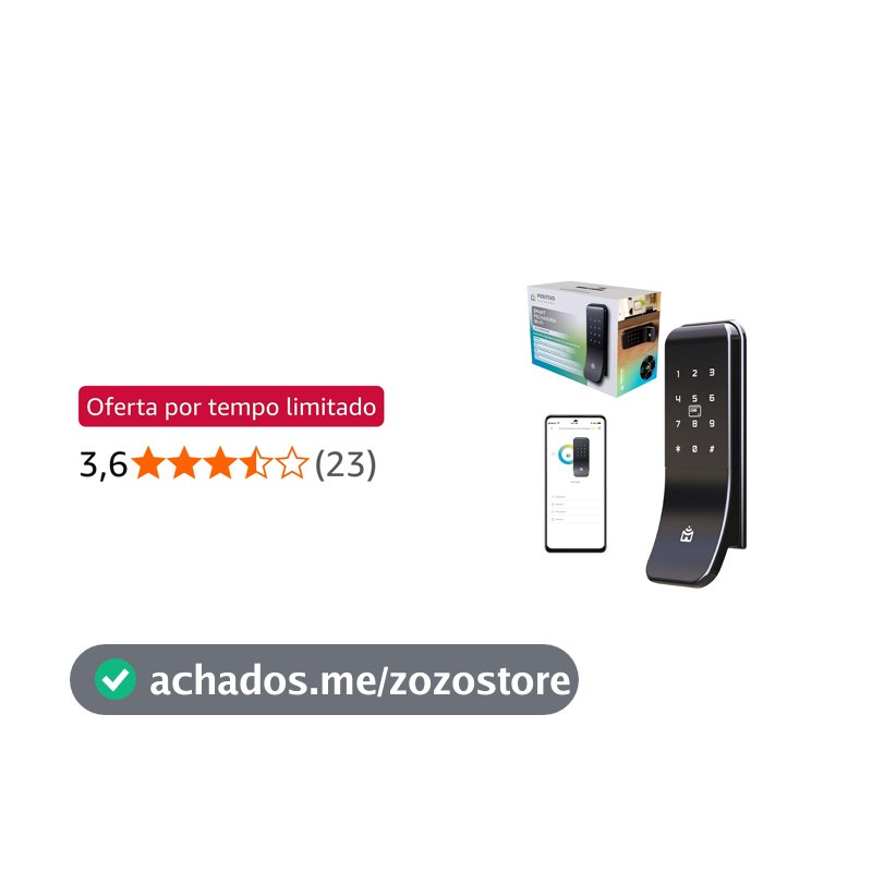Smart Fechadura Digital Wi-Fi de Sobrepor Positivo Casa Inteligente, Abertura por Senha, Biometria, Tag, Chave e Aplicativo, Fechamento Automático – Preta