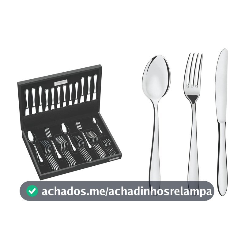 Faqueiro Tramontina Satri em Aço inox com Facas de Mesa Forjadas Acabamento Alto Brilho e Estojo de Madeira 42 Peças