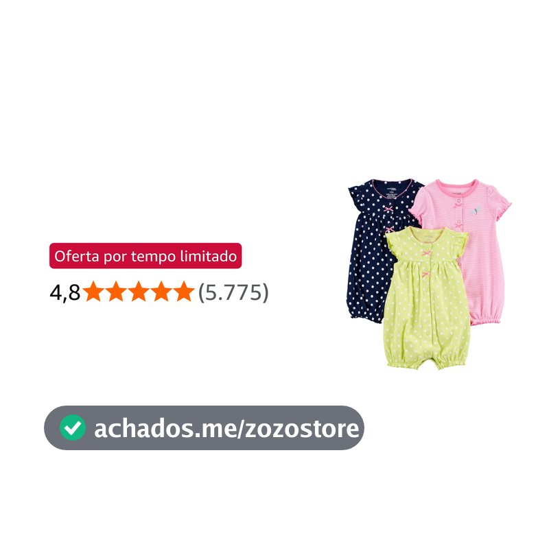 Macaquinhos Pacote com 3 macacões de encaixe Simple Joys by Carter'sMeninas