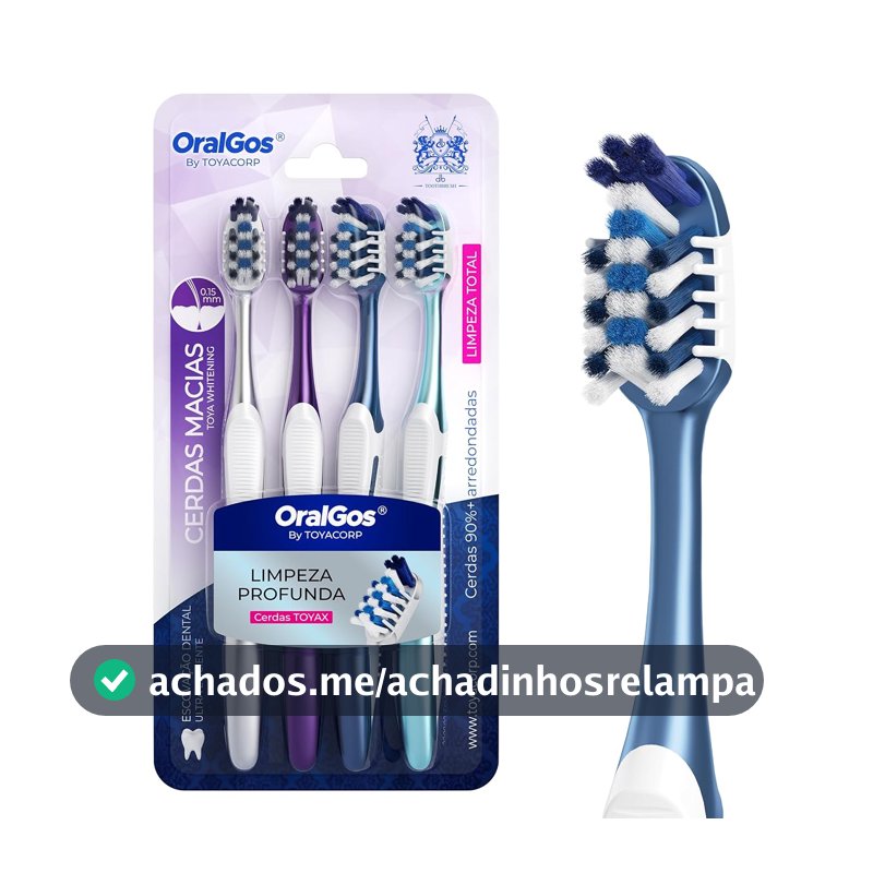 OralGos Escova de Dente Adulto 4 Unidades, Cerdas Macias 0,15mm