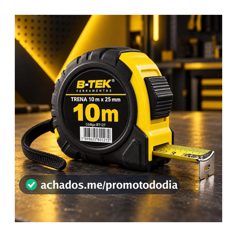 Trena Profissional 10 m Aço Emborrachada com Trava, Fita Métrica Resistente, Trena Manual, Medição Precisa, Construção, Carpinteiro, Pedreiro, Ferramenta Profissional, Alta Durabilidade, Uso Geral