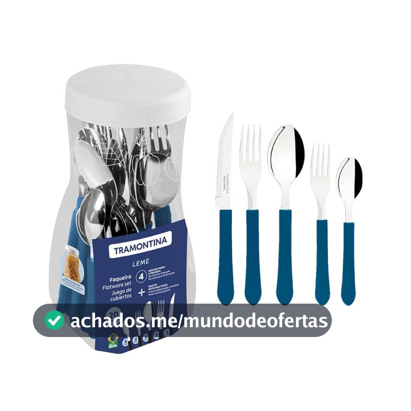 Faqueiro Inox 20 peças Leme Azul - Tramontina