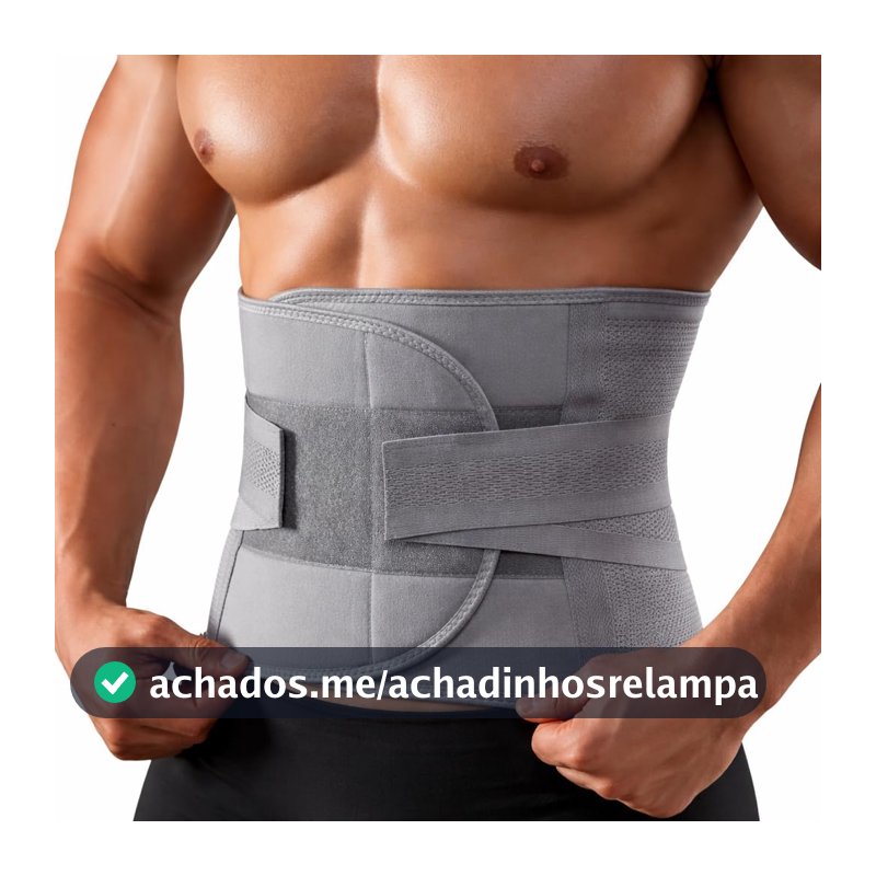 Cinta Modeladora Masculina Abdominal Dupla Compressão, Suporte Lombar, Cinza, Ajustável, para Dores nas Costas e Hérnia de Disco