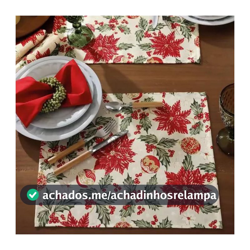 Jogo Americano Natalino Dohler Celebra Natal 6 Peças 45 x 35 cm Toalha Vermelha Verde Branca Brilho (Natal 106)