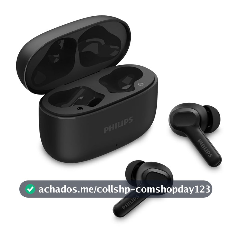 PHILIPS, Fone de Ouvido Sem Fio TWS, TAT1109BK/00, Bluetooth, Com Microfone, Até 24 horas de bateria, Preto