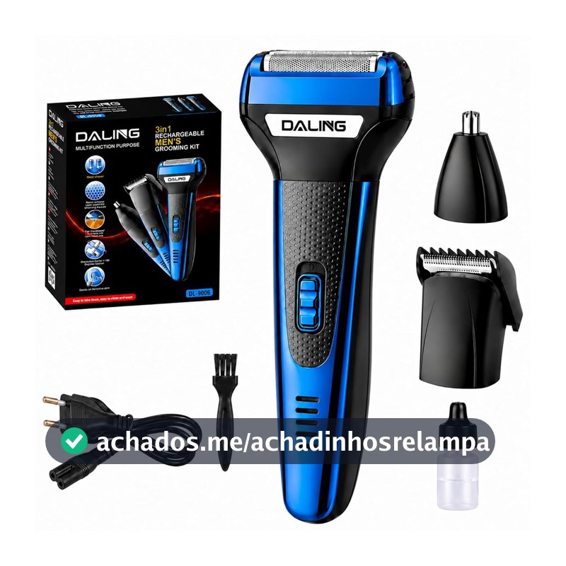 Barbeador Eletrico 3 em 1, Barbeador Elétrico Recarregável, Máquina de Barbear Elétrica Masculino, com Aparador de Pelos do Nariz, Aparador de Barba e Cortador de Cabelo, para casa viagens