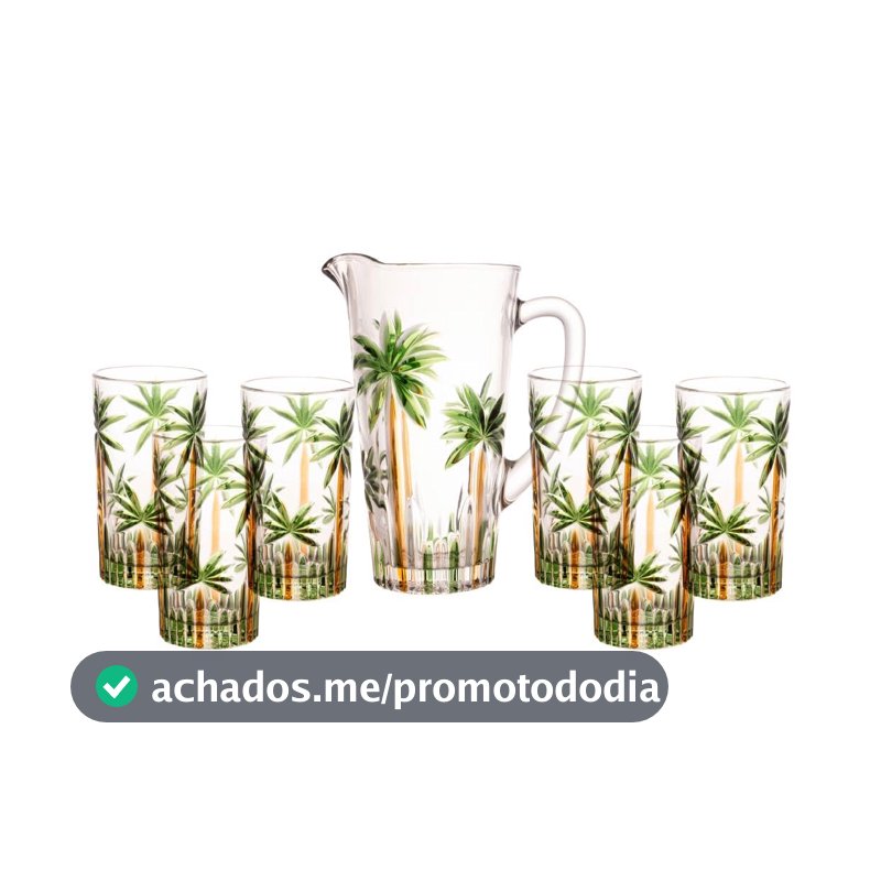 WOLFF - Conjunto Jarra com 6 Copos de Cristal Palm Tree Handpaint