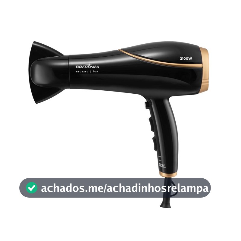 Britânia Secador de Cabelos Bivolt 2100W BSC2250 Bivolt Tecnologia de turmalina Plástico Preto com Dourado