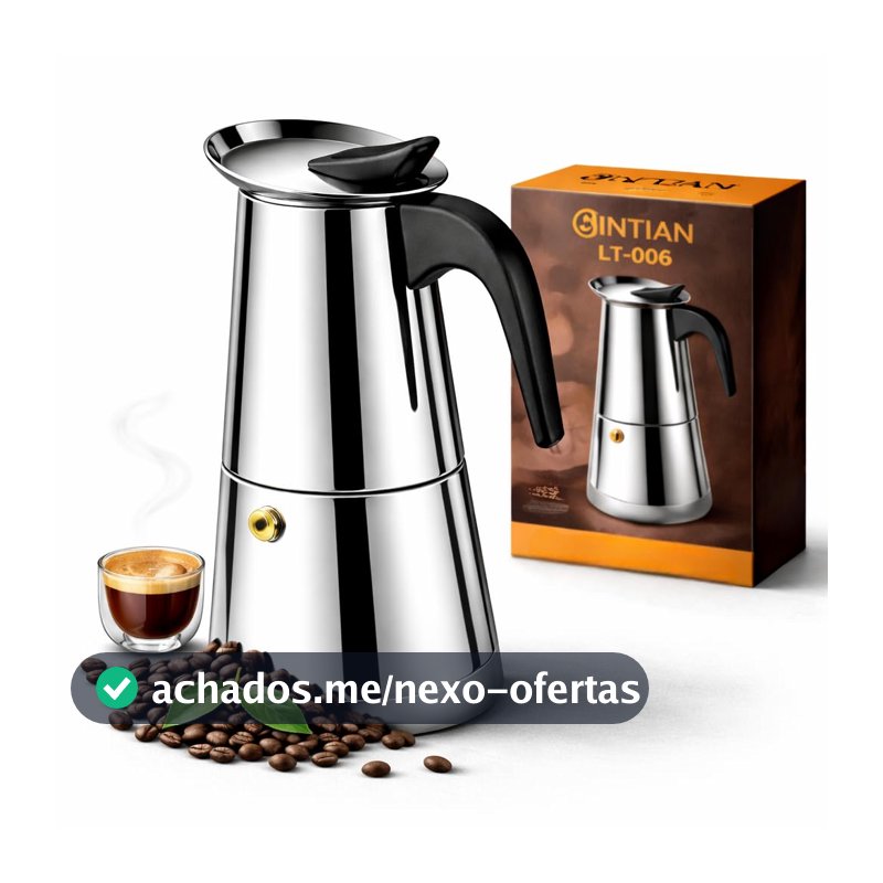 Cafeteira Italiana Moka Expresso Inox 300ml para 6 Xícaras, Café Mais Encorpado, Intenso e Aromático, Preparo Rápido sem Filtro, Design Clássico, Compatível Fogão a Gás, Elétrico, Resistente