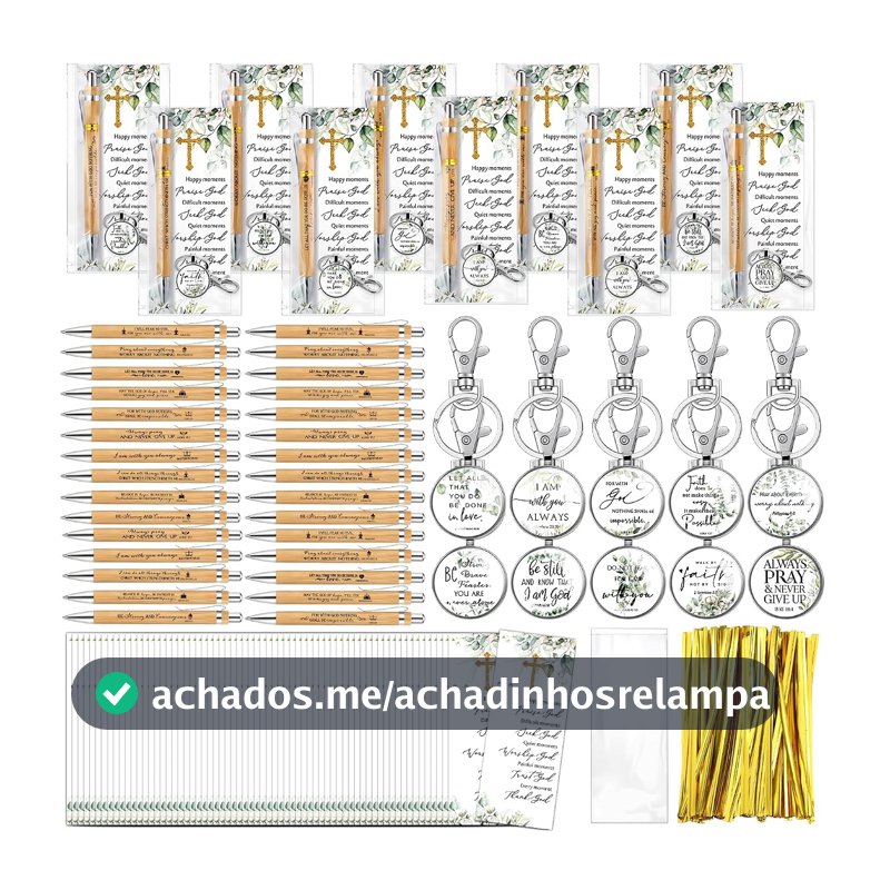Spakon Conjunto de 20 conjuntos de canetas esferográficas de bambu para o Dia das Mães, chaveiros cristãos, cartões de igreja, bolsas e abraçadeiras, presentes inspiradores religiosos cristãos,