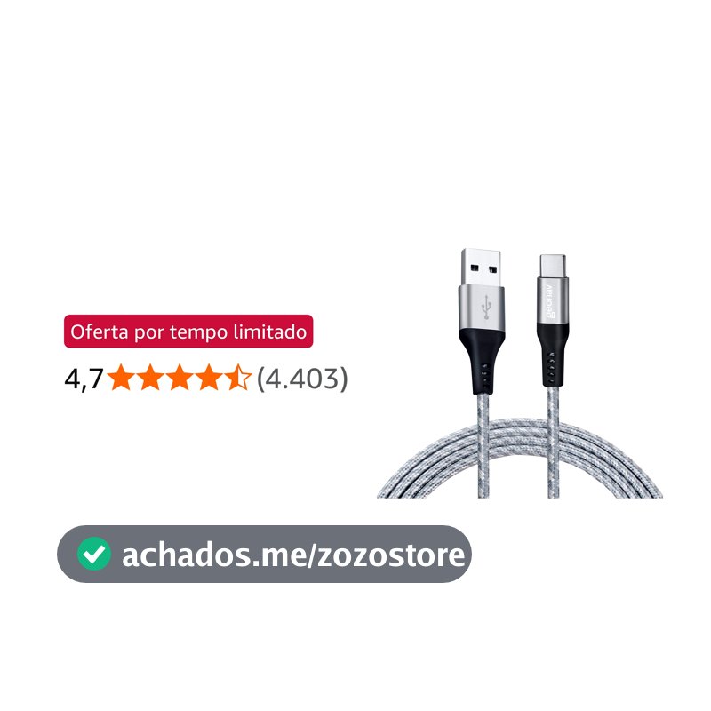 Geonav Cabo USB-C (tipo C) para USB, carregamento rápido, nylon trançado, 1,5MT, UCC06, Cinza/Branco