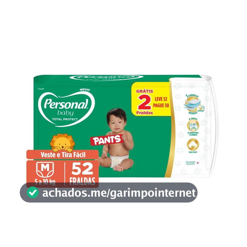 Personal Fralda Baby Total Protect Pants Média, 52 Unidades