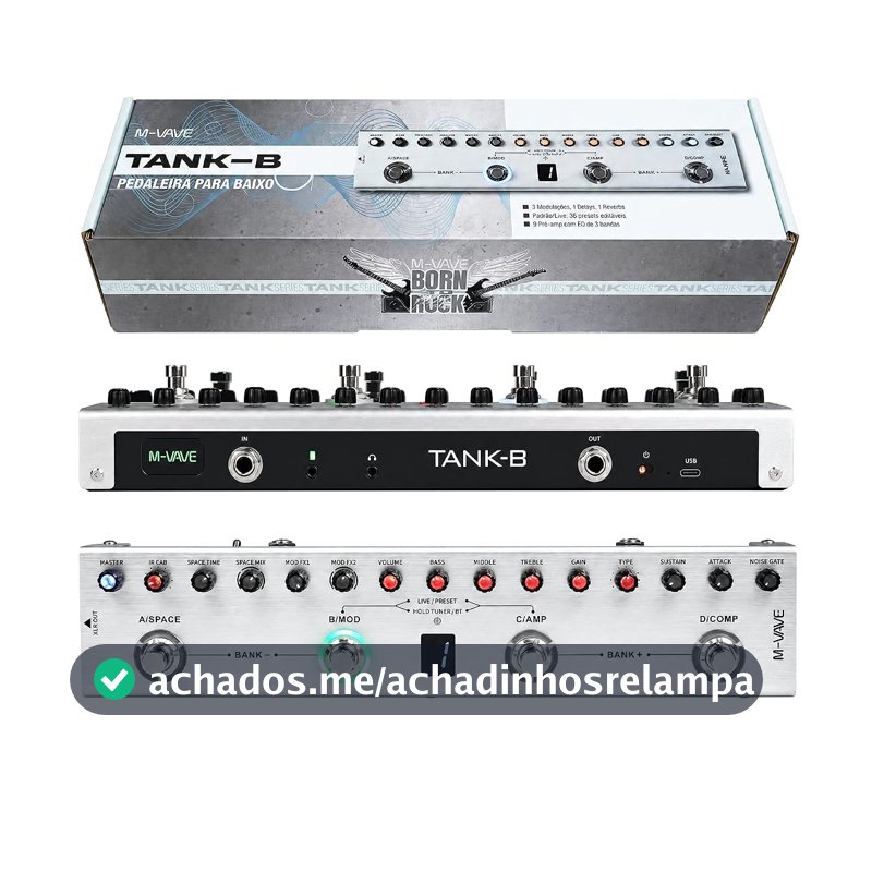 M-VAVE TANK-B Pedal Multiefeitos Para Baixo, BT, Recarregável, 36 Presets, 3 efeitos de modulação, Simulador de Amplificador, IR Cab, Gravação em Celular - Efeito Portátil para Estúdio Palco
